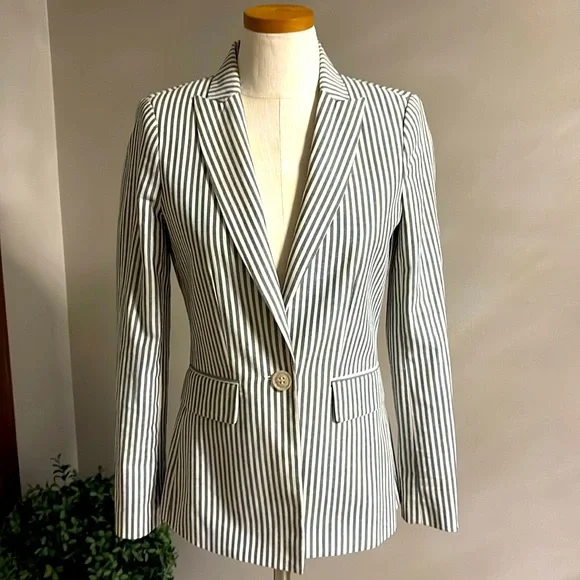 EVEREVE Tisbury stripe one button blazer blk white NWT cotton poly size XS